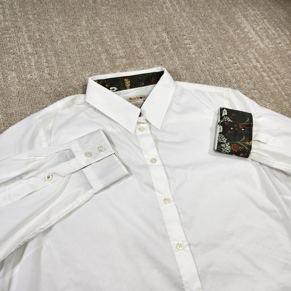 Barbour Parceval Shirt Women 10 White Equestrian Flip Cuff Button Up Horse Rider